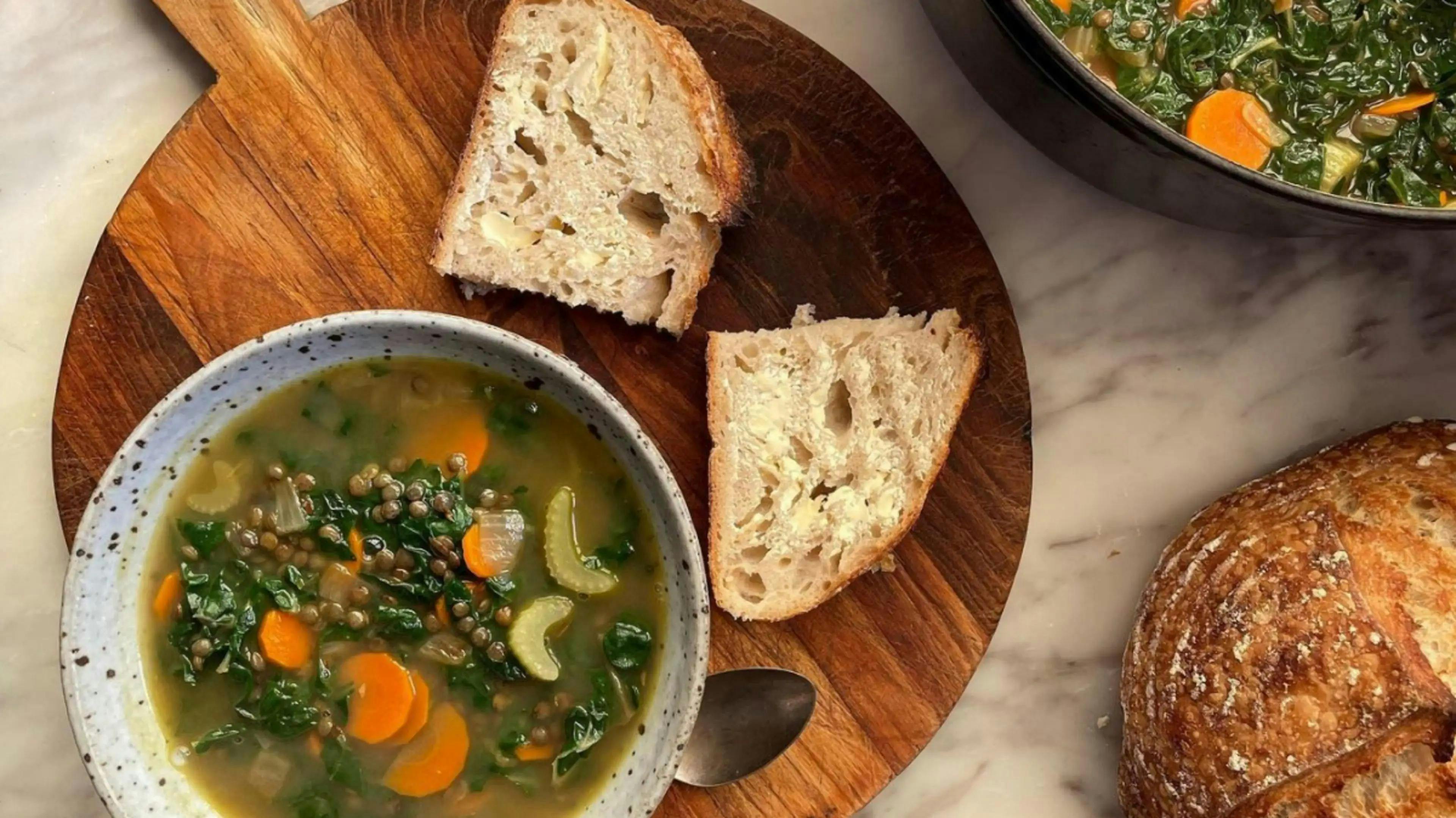 Sourdough bead with hearty soup